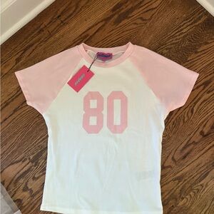 Edikted Pink and White Crop Top with Graphic